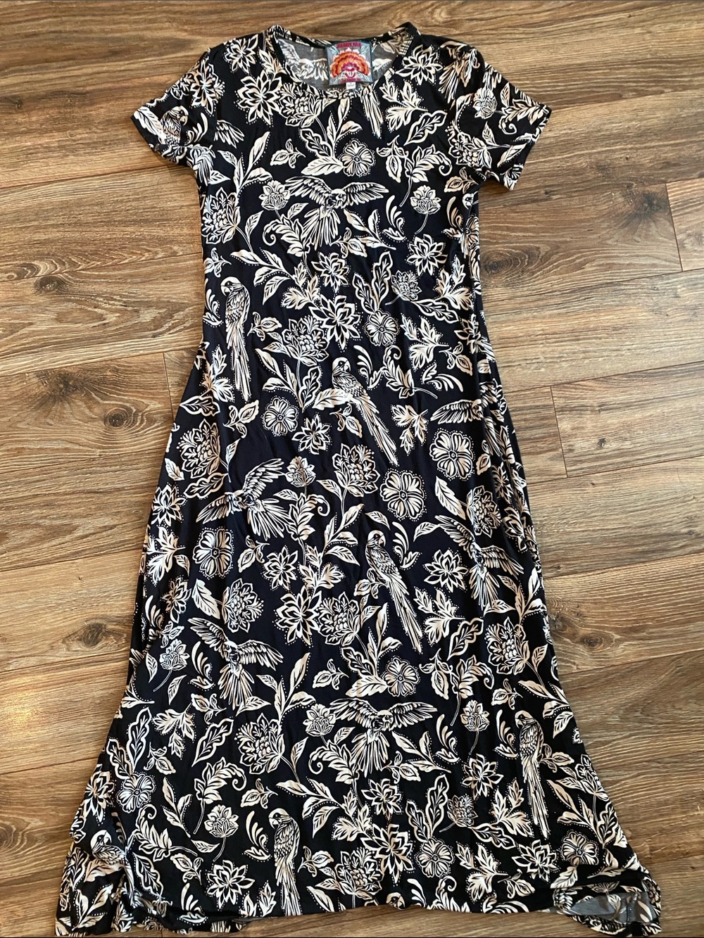 Johnny Was Black and White Floral Bird Dress